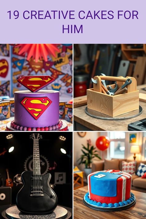 Looking to make a special celebration even sweeter? Check out these 19 creative cake ideas designed just for him! From superhero logo cakes to guitar-shaped treats, these unique designs will surely impress any man in your life. Perfect for birthdays, anniversaries, and all occasions, each cake idea is crafted to surprise and delight. Whether he’s a sports fan with a jersey cake or a DIY lover thrilled by a toolbox cake, there’s something in this collection for every personality. Let these cake ideas inspire your next sweet creation! 12th Birthday Cake Boy, Toolbox Cake, Unique Cake Ideas, Mens Birthday Cake, Caravan Cake, Creative Cake Ideas, Tool Box Cake, Cake Ideas For Men, Jersey Cake