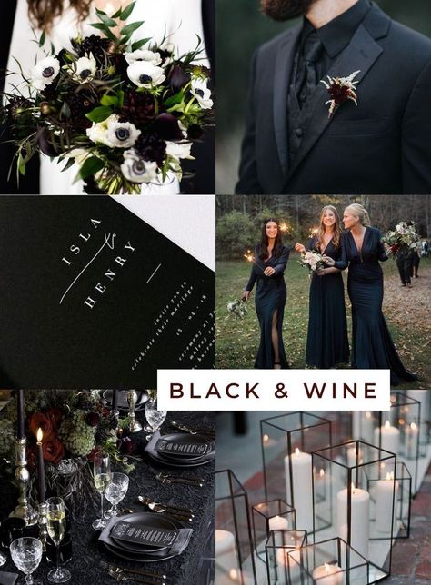 Black And Wine Wedding, Black And Wine Wedding Colors, Halloween Wedding Theme, Dark Wedding Theme, Black And White Wedding Theme, Fall Wedding Ideas, Halloween Themed Wedding, Wedding Theme Inspiration, Theme Inspiration