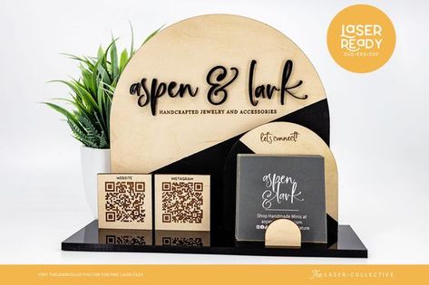 Laser cut files templates Qr Code Generator, Adobe Express, Laser Cut Wood Crafts, Personalized Wood Signs, Marketing Photos, Market Displays, Sign Holder, Craft Markets, Handcrafted Accessories