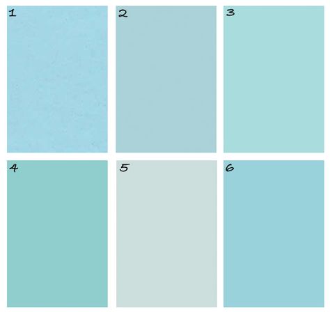 1. Martha Stewart Living Enamelware 2. Farrow & Ball Blue Ground 210: the most pungent bird’s egg blue ever. If you’re looking to make a hallway come alive with color, this is it, 3. Benjamin Moore Rhythm and Blues 758, looks like the summer sky at the end of a perfect beach day, 4. Glidden Robin’s Egg, 5. Glidden Clear Blue Sky, 6. Behr Blue Balloon Blue Paint Swatches, Tiffany Blue Paint, Behr Blue, Egg Blue Paint, Robins Egg Blue Paint, Interior Paint Colors Schemes, Robin Egg Blue, Blue Paint Colors, Paint Swatches