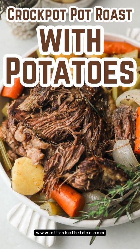 Crockpot Pot Roast with Potatoes  | Easy Slow Cooker Recipe Pot Roast Crockpot, Pot Roast With Potatoes, Tender Pot Roast, Roast Crockpot, Crockpot Pot Roast, Oven Pot Roast, Easy Pot Roast, Healthy Winter Meals, Potatoes Easy