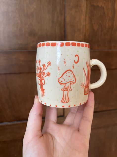 Mushroom/flower mug by julia pearl riley🧡 Small Business Office, Mushroom Paint, Flower Mug, Pottery Painting, Polymer Clay Crafts, Clay Crafts, Business Office, Polymer Clay, Stuffed Mushrooms