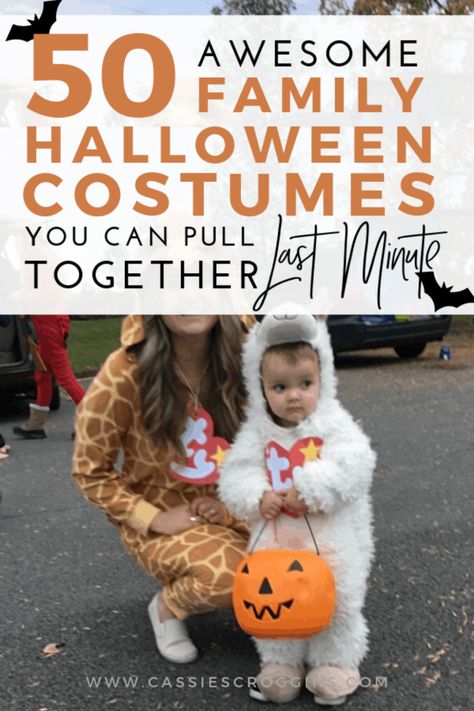 50 Awesome DIY Family Halloween Costumes You Can Pull Together at The Last Minute - Cassie Scroggins Diy Family Halloween Costumes, Family Costumes For 3, Halloween Costumes Diy Couples, Diy Couples Costumes, Hallowen Costume, Couples Diy, Diy Kostüm, Last Minute Halloween Costumes, Baby Memory Book