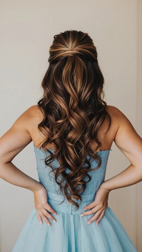 Fancy Hairstyles For Dances, High School Graduation Hairstyles Ideas, Prom Curly Hairstyles Down, Hairstyle For Prom Long Hair, Simple Prom Hair Long, Prom Hairstyles For Long Hair Down, Girls Fancy Hairstyles, Wedding Hairstyles For Long Hair Elegant, Curly Hair Ideas For Prom