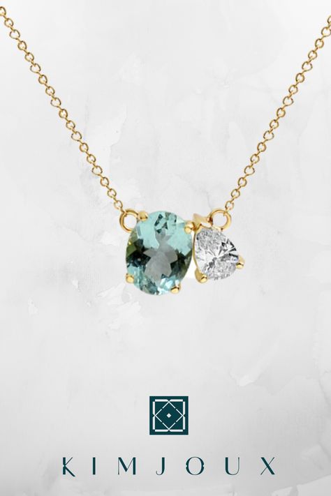 A bespoke Toi-et-Moi pendant with Aquamarine and Diamond gemstones, the perfect everyday necklace for anyone who likes something unique. This sentimental and distinctive necklace design keeps the important things close to your heart. #toietmoi #kimjoux #fineandfair #londonjeweller #aquamarine #diamond #aquamarineanddiamond #necklace #youandme #bespoke #finejewelry #bespokejewelry #ethicaljewelry #handcrafted #craftsmenship #toietmoipendant #solidgold #custiomisedjewelry #sentimentaljewelry Aquamarine Necklace Pendant, Sentimental Jewellery, Everyday Jewellery, Aquamarine Pendant, Right Hand Rings, Necklace Design, Ethical Jewelry, Everyday Necklace, Aquamarine Rings