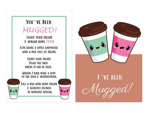 Excited to share the latest addition to my #etsy shop: You've Been Mugged - Printable Instructions, Sign, and Treat Bag Tag - I've Been Mugged Kindness Board, You've Been Mugged, Morale Ideas, You've Been Elfed, Sunshine Committee, Teddy Bear Party, Teddy Bear Birthday, Painting Birthday, Christening Favors