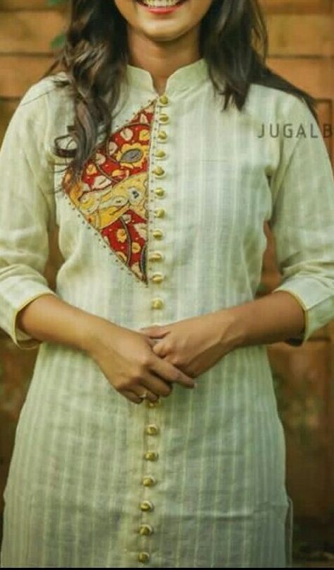 Patchwork Kurti Designs, Patchwork Kurti, Salwar Neck Designs, Indian Kurti Designs, Churidar Designs, Simple Kurta Designs, Designer Kurti Patterns, Simple Kurti Designs, Salwar Designs