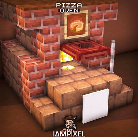 Brick Building Minecraft, Minecraft Pizza Oven, Minecraft Butcher Shop Interior, Minecraft Oven, Minecraft Trophy Room, Brick Minecraft, Minecraft Chair, Minecraft Fireplace, Minecraft Brick