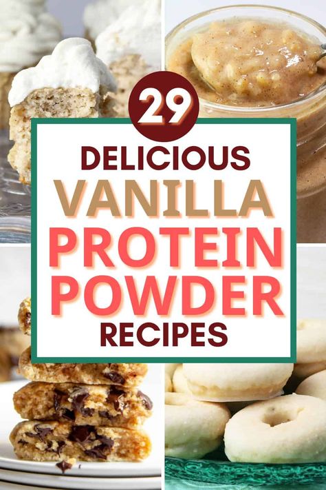 29 vanilla protein powder recipes for delicious high protein snacks and desserts! Includes recipes for whey and vegan protein powders. Vanilla Protein Powder Recipes, Protein Powder Desserts, Desserts Vanilla, Vegan Protein Cookies, Healthiest Protein Powder, Protein Cupcakes, Protein Baking, Snacks And Desserts, High Protein Desserts