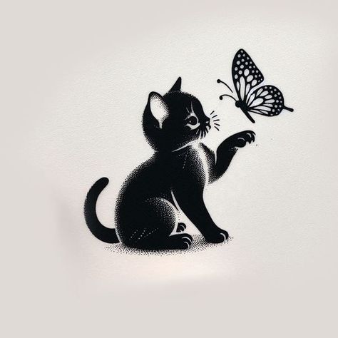 Tattoo ideas Cat And Butterfly Tattoo, Cat Playing With Butterfly, Cat And Butterfly, Tiny Cats, Cat Playing, Tattoo Inspo, Butterfly Tattoo, Anime Chibi, Cute Cat