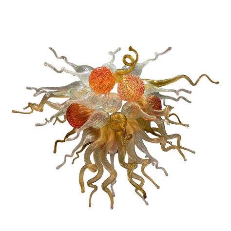 Chihuly Style Blown Glass Chandelier Glowing Centerpieces, Blown Glass Chandelier, Daisy Petals, Floral Chandelier, Shapes And Colors, Gold Flecks, Chihuly, 2020 Design, Glass Chandelier