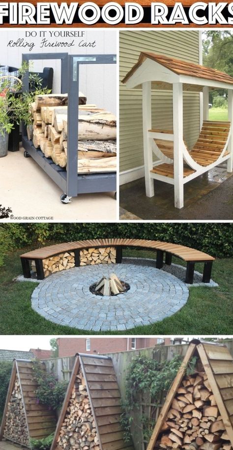 Fire Wood Storage, Firewood Storage Outdoor, Outdoor Firewood Rack, Firewood Racks, Firewood Shed, Cute Diy Projects, Wood Storage Bench, Fire Wood, Firewood Rack