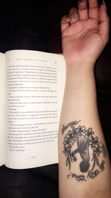 Snape And Lily Tattoo, Professor Snape Tattoo, Snape Always Tattoo, Mauraders Tattoo Ideas, Severus Snape Tattoo Ideas, Snape Tattoo Ideas, Hermione Granger Tattoo, Snape Tattoo, Severus Snape Tattoo