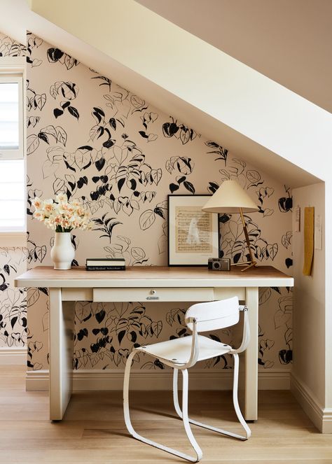 Pink Powder Room, Feminine Space, Cement Floor Tiles, Upper West Side Apartment, Modern Floral Wallpaper, Brooklyn Home, Sleeping Nook, Bed Nook, Custom Bookshelves