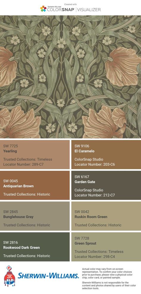 Vintage Paint Colors Bedroom, Copper And Teal Interior Design, Green Aesthetic Vintage Living Room, Victorian Style Color Palette, French Green Color Palette, Good Office Colors, Vintage Sherwin Williams, Tudor Color Scheme, Victorian Colors Palette Interiors