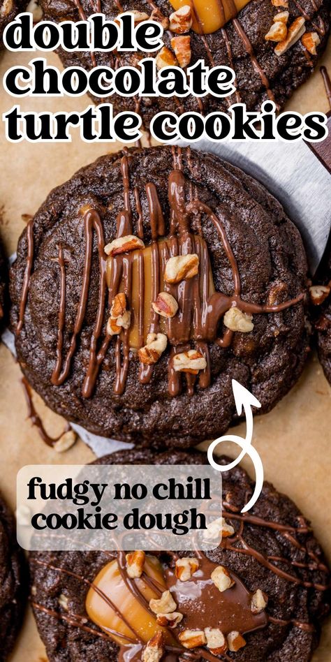 Moist, chewy, and full of chocolate, these Double Chocolate Turtle Cookies are complete with pecans and caramel. Best served warm & gooey.