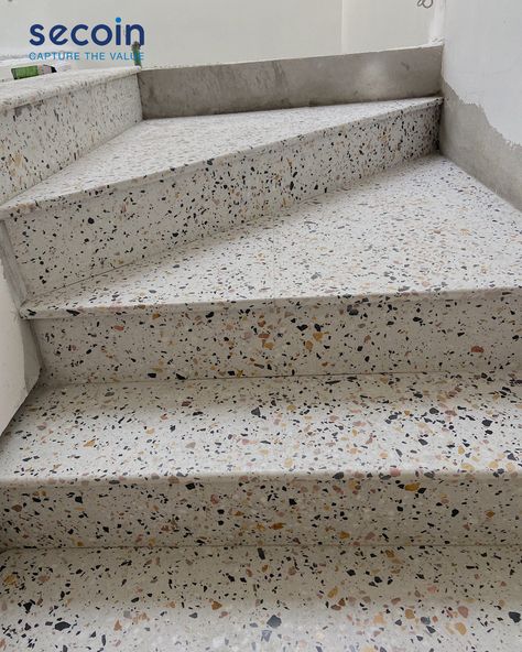 Tiled Steps Indoor, Tile Stairs Indoor Staircases, Terrazzo Staircase, Terrazzo Stairs, Terrazo Flooring, Stairs Tiles Design, Stairs Vinyl, Tiled Staircase, 2x4 Projects Diy