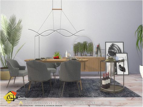 The Sims Resource - Anchorage Dining Room Sims 4 Sets, Dinig Room, Dinning Room Lighting, Sims 4 Cc Hair, Cc Patreon, Sims Inspiration, Furniture Dining Room, Sims 4 Bedroom, Los Sims