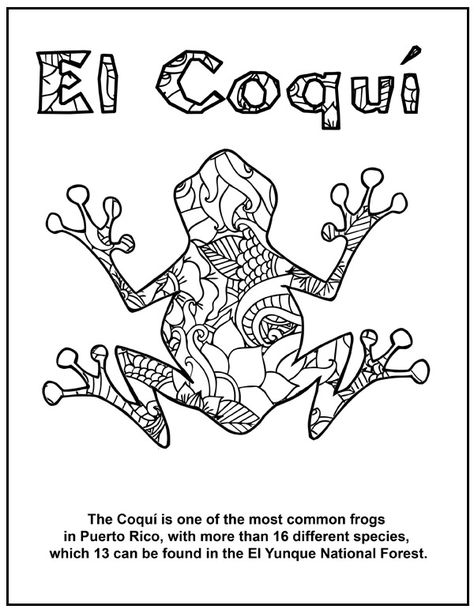 Puerto Rico Preschool Activities, Puerto Rican Crafts For Kids, Puerto Rico Crafts For Kids, Puerto Rico Arts And Crafts For Kids, Puerto Rican Crafts, Puerto Rico Frog Tattoo, Puerto Rico Coloring Pages, Spanish Coloring Pages Free Printable, Coqui Frog Tattoo