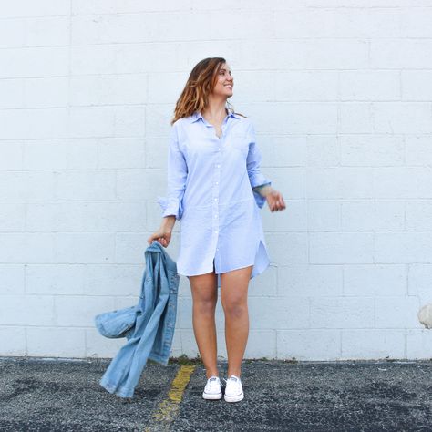 Button Down T Shirt Dress, Blue Shirt Dress Outfit Summer, Short Sleeve Shirt Dress Outfit, Button Down Shirt Dress Outfit Summer, How To Wear Shirt Dress Ideas, What Shoes To Wear With Shirt Dress, How To Wear A Shirt Dress With Jeans, Shirt Dress And Sneakers Outfit, Styling Shirt Dress