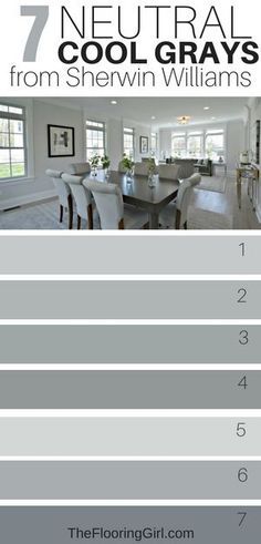 7 Neutral Cool gray paint colors from Sherwin Williams.  #neutral #paint #color #gray #cool #homedecor #sherwinwilliams Grey House Paint Interior, Grey Paint Kitchen Walls, Inside Home Paint Colors, Cool Gray Living Room, Sherwin Williams Cool Gray Paint Colors, House Paints Inside, Grey Paint For Kitchen Walls, Seattle Sherwin Williams, Sw Retreat Coordinating Colors