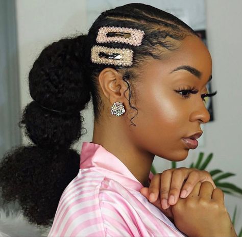 Styling Braids, Pearl Clips, Braided Ponytails, Braided Ponytail, Hair Barrettes, Barrettes, Hair Inspo, Black Women, Braids