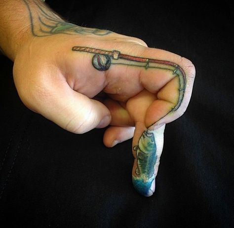 Fishing tat Fish Hand Tattoo, Fishing Pole Tattoo, Catfish Tattoo, Fisherman Tattoo, Fly Fishing Tattoo, Tattoo On Finger, Fishing Hook Tattoo, Hook Tattoos, Boat Tattoo