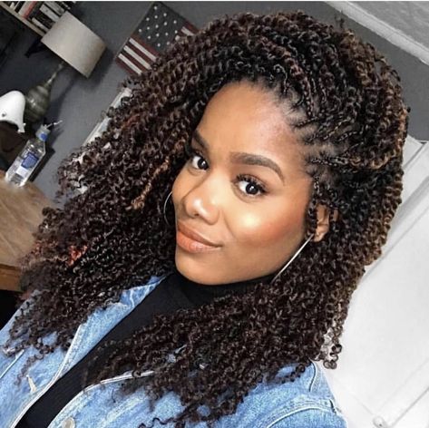 Shoulder Length Passion Twist Curly Crochet Braids, Spring Twist Hair, Kanekalon Braiding Hair, Passion Twists, Curly Braids, Spring Twists, Marley Hair, Twist Braid Hairstyles, Micro Braids