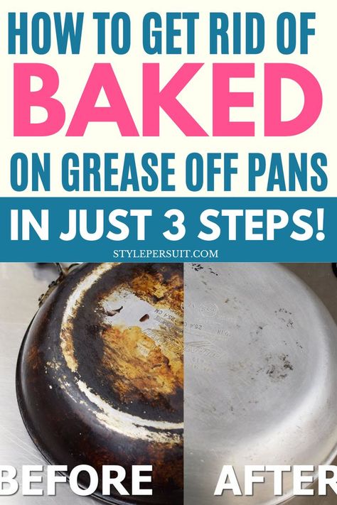 Those stubborn grease stains are not just unpleasant to look at. Click to discover the simple way to get rid of baked-on grease and save your pots and pans. Cleaning Pans, Remove Grease Stain, Grease Cleaner, Burnt Food, Clean Pots, Easy Cleaning Hacks, Grease Stains, Deep Cleaning Tips, Cooking Pan