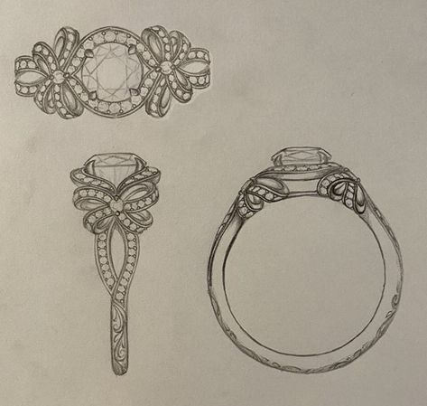 Engagement Rings Sketch, Ring Designs Drawing, Jewellery Design Sketches For Beginners, Ring Sketch Design, Jewelry Design Sketch, 3d Rings, Rings Drawing, Ring Drawing, Accessories Design Sketch