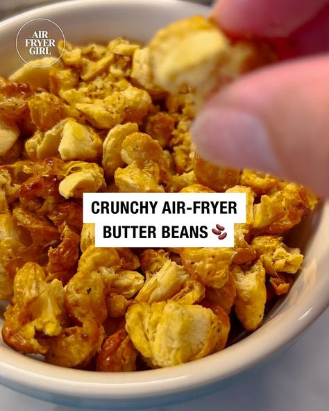 9.6K views · 18 reactions | Air-Fried Crunchy Butter Beans 🫘 | A moreish little snack that you can make in the air fryer! 🫘😋 | By Air Fryer Girl | Facebook Air Fried Butter Beans, Air Fried Lima Beans, Air Fryer Baked Beans, Fried Butter, Healthier Snacks, Bean Snacks, Lima Beans, Air Fryer Healthy, Butter Beans