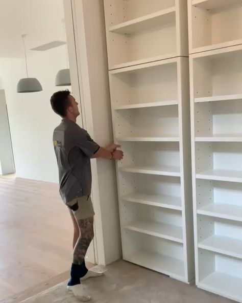 B & K CABINETS on Instagram: “Bookcase we installed for @feddersen in Hawthorn! Love the idea of a hidden door, great way to hide safes/valuables! Details: Bookcase: 2…” Hidden Wall Storage Ideas, Hide Doors, Hidden Safe, Wall Shelving Units, Wall Shelving, Walk In Robe, Hidden Door, Shelving Units, Double Door