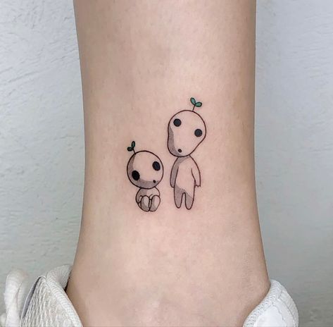 Princess Mononoke Tree Spirits Tattoo, Ghibli Tattoo Minimalist, Tree Spirit Tattoo, Bmo Tattoo, Kodama Tattoo, Princess Mononoke Tattoo, Dad Memorial Tattoo, Ghibli Tattoos, Studio Ghibli Tattoo