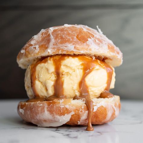 Ice Cream Donut, Cream Bun, Donut Ice Cream, Honey Buns, Glam Doll, Brioche Buns, Ice Cream Sandwich, Salmon Burgers, Donuts