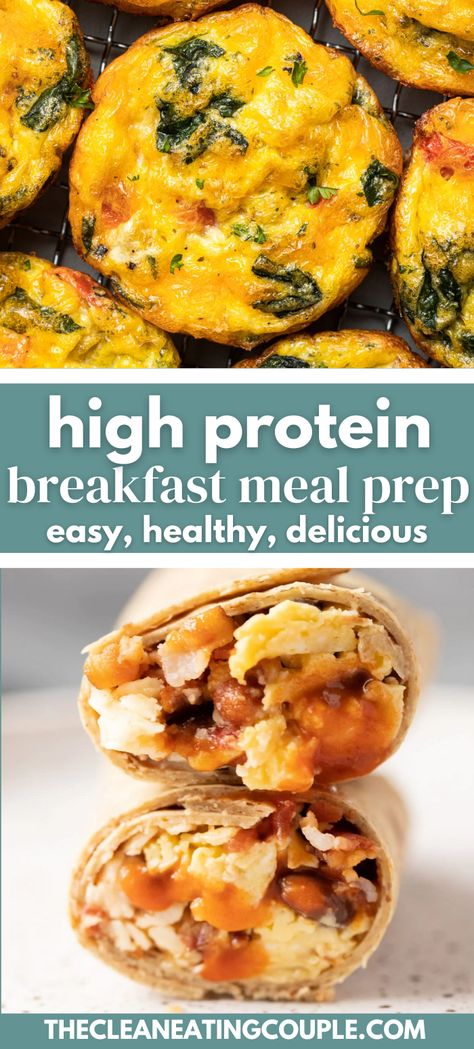 High Protein Breakfast Meal Prep (Easy, Healthy, Delicious) Whether you're looking for a high protein breakfast ideas with eggs or without we've got options! Most are quick and easy and work great for meal prep too! High Protein Premade Breakfast, How To Meal Prep Breakfast, Protein Breakfast Prep Ideas, Quick Pre Workout Breakfast, Breakfast Ideas For Non Breakfast Eaters, All Protein Breakfast, Very High Protein Breakfast, Breakfast Bowl High Protein, Healthy Grab And Go Breakfast Ideas