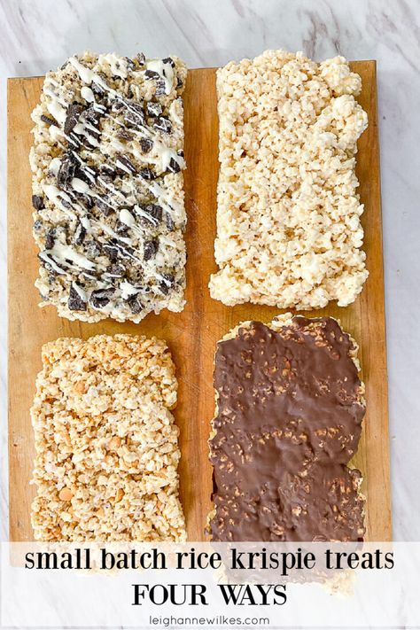 Small Batch Rice Krispie Treats (4 variations) | by Leigh Anne Wilkes Rice Krispie Treats Variations, Oreo Rice Krispies, Fun Rice Krispie Treats, Oreo Rice Krispie Treats, Rice Krispies Recipe, Chocolate Rice Krispies, Bake Sweets, Chocolate Rice Krispie Treats, Krispie Treats Recipe