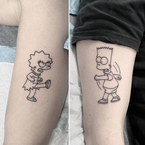 Lisa Simpson Tattoo, Simpson Tattoo, Bart And Lisa, Bart And Lisa Simpson, Shen Long Tattoo, Deep Tattoo, Simpsons Tattoo, Brother Tattoos, Sibling Tattoos