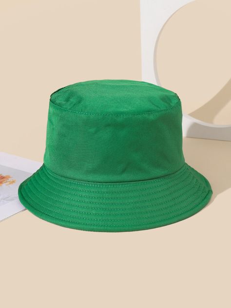 Green Casual Collar  Fabric Plain Bucket Hat Embellished   Women Accessories Bob Hat, Green Bucket Hat, Topi Bucket, Bucket Hat Women, Waverly Place, Brand Ideas, Reversible Bucket Hat, Gold Christmas Decorations, Snake Skin Pattern