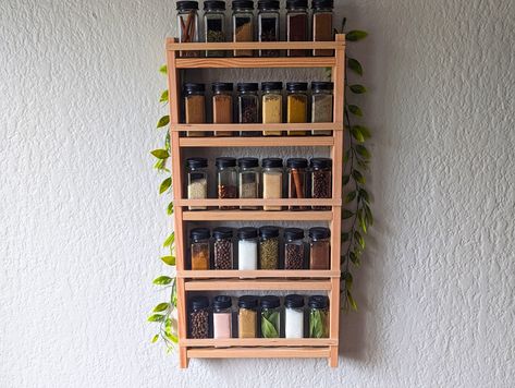 Wood Spice Rack Ideas, Wall Hanging Spice Rack, Tiny House Spice Rack, Cottage Spice Rack, Wooden Spice Rack Target, Cabinet Door Storage, Kitchen Organizer Rack, Walk In Pantry Ideas, Spice Rack Oven/stove Spice Rack