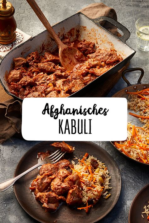 Kabuli - nach afghanischem Rezept Abendessen Fleisch Hauptspeise Weltenentdecker Afghanistan Internationale Küche Mittelmeer Reis Pfannengerichte  #Afghanistan #Rezepteinternational #Rewe Eat Beef, Middle Eastern Recipes, African Food, Food Staples, Fine Food, Cooking Meat, Chicken Dinner Recipes, International Recipes, Meat Recipes