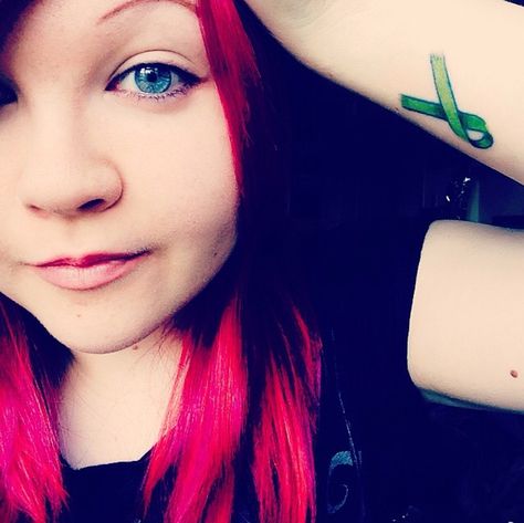 Cute. Trichotillomania Tattoo, Ribbon Tattoos, Awareness Ribbon, Awareness Ribbons, Future Tattoos, Tattoos And Piercings, I Tattoo, Cross Necklace, Piercings