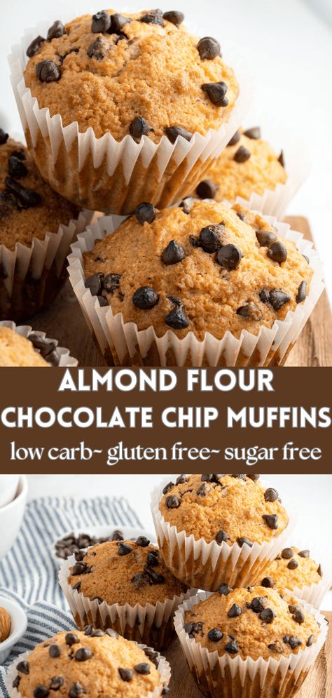 Almond Flour Chocolate Chip Muffins - Lauren Kelly Nutrition Almond Flour Chocolate Chip Muffins, Low Fodmap Breakfast, Almond Flour Desserts, Almond Flour Chocolate Chip, Muffin Recipes Cinnamon, Fodmap Breakfast, Almond Flour Muffins, Almond Muffins, Paleo Muffins