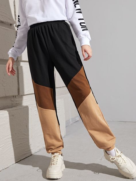 Multicolor    Polyester Colorblock  Embellished Slight Stretch All Girls Clothing Color Block Sweatpants, Girls Joggers, Colour Block, Teen Girls, Girls Clothing, Parachute Pants, Color Blocking, Color Block, Girl Outfits