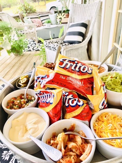 Frito Pie Bar Ideas, Frito Pie Bar Parties, Frito Pie Bar, Walking Frito Pie, Saloon Party, Pie Board, Frito Pie Recipe, Frito Chili Pie, Trash Bash