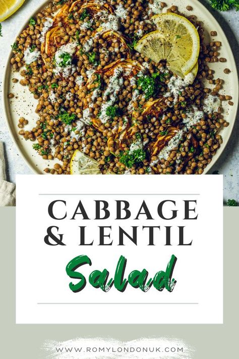 Making lentil salads great again: these Roasted Cabbage Wedges are full of flavour and definitely add a special something to your dish! #roasted #cabbage #recipes #veganrecipes Roasted Cabbage Salad, Simple Vegan Salad, Cabbage Lentil, Lentil Salads, Roasted Cabbage Recipes, Cabbage Wedges, Roasted Cabbage Wedges, Roasted Cabbage Steaks, Lentil Salad Recipes