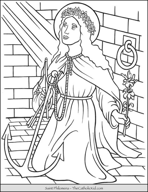 St Philomena, Saint Coloring, Saint Philomena, Santa Coloring Pages, Family Coloring Pages, Adult Coloring Books Printables, Thanksgiving Coloring Pages, Bible Coloring Pages, Hello Kitty Coloring