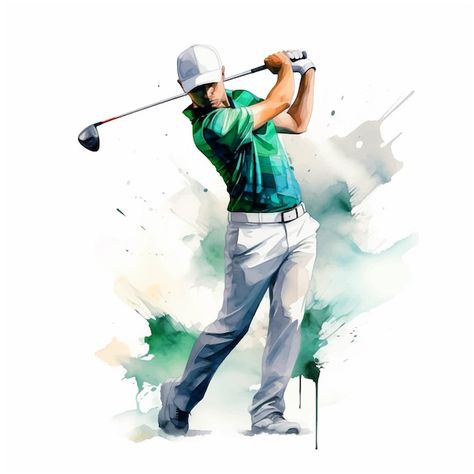 Vector golf player watercolor paint ilus... | Premium Vector #Freepik #vector #golf-player #golf-stick #golf-club #golf Golf Images Clip Art, Golf Artwork Illustrations, Golf Artwork Paintings, Golf Painting Ideas, Golf Watercolor, Golf Vector, Golf Illustration, Golf Drawing, Curling Game