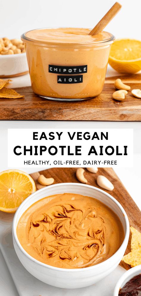 Chipotle Aioli Recipe, Chipotle Peppers In Adobo Sauce, Vegan Sauce Recipes, Vegan Chipotle, Chipotle Aioli, Vegan Dressing, Chipotle Peppers, Aioli Recipe, Vegan Dip