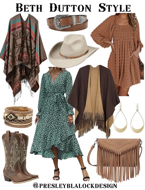 Beth Dutton Cowboy Boots, Beth Dutton Clothing Style, Beth Dutton Yellowstone Jewelry, Beth Dutton Yellowstone Style, Yellowstone Inspired Outfits Women, Yellowstone Fashion Beth, Beth Dutton Dress And Boots, Beth Dutton Style Dresses, Beth Dutton Hat