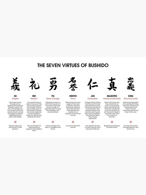 7 Virtues Of Bushido Tattoo, 7 Virtues Of Bushido, Virtues Of Bushido, Bushido Tattoo, The 7 Virtues, Symbol Meanings, 7 Virtues, Motivational Tattoos, Chinese Writing